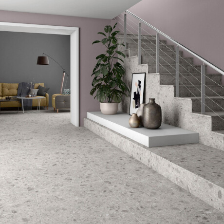 Glasert keramisk flis til gulv 60x120 Grey, matt, rektifisert A4H97 Terrazzo #10