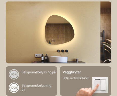 Uregelmessig speil med belysning, tofarget, berøringsbryter, varmematte #4