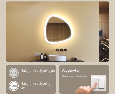 Uregelmessig speil med belysning, tofarget, berøringsbryter, varmematte #4