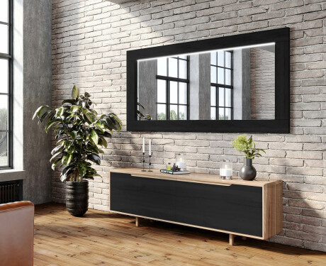 Rektangulaere veggspeil LED med treramme L225 #9