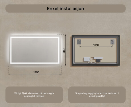 Speil Med Lys 120x70cm med kaldt LED-lys 7000K, varmt lys 3000K eller nøytralt lys 4500K #7