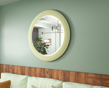 LED-speil med MDF i en rund, lakkert ramme L306