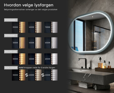 LED-speil i stadionform med lakkert MDF-ramme L307 #5