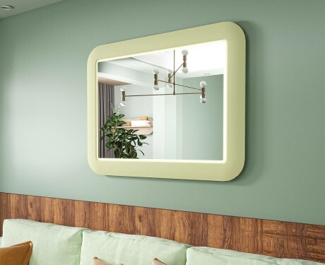 Avrundet LED-speil i en blank MDF-ramme L305