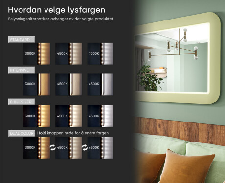 Avrundet LED-speil i en blank MDF-ramme L305 #5