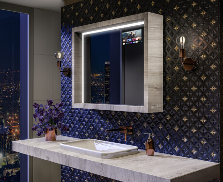 LED-baderomsspeil med WoodenFrame-ramme i fargen Oslo-eik