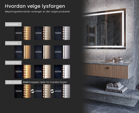 LED-baderomsspeil med WoodenFrame-ramme i fargen Oslo-eik #9