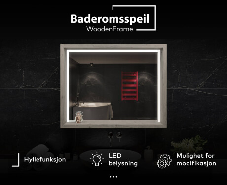 LED-baderomsspeil med WoodenFrame-ramme i fargen Oslo-eik #2