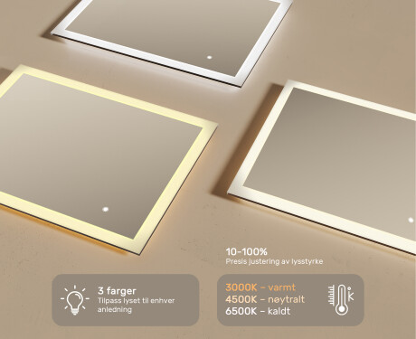 Rektangulært baderomsspeil med LED-belysning 80x60 cm med Dual color, Berøringsbryter #3