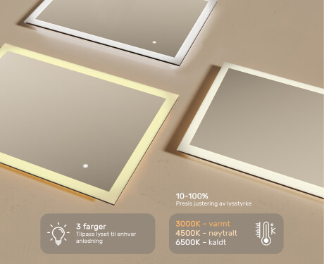 Rektangulært LED-opplyst baderomsspeil 100x70 cm med Dual color, Berøringsbryter #3