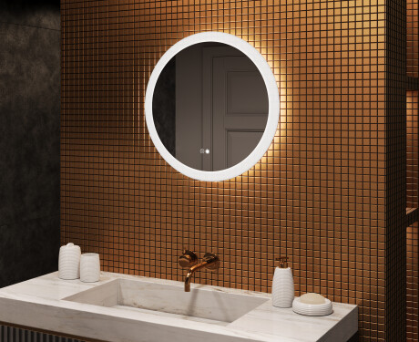 Runde baderomsspeil med LED-belysning 60 cm med Dual color, Berøringsbryter, Oppvarmingsmatte