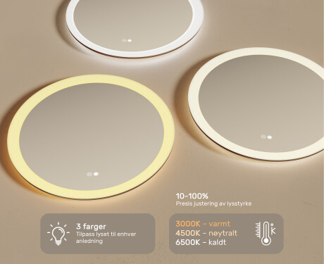 Runde baderomsspeil med LED-belysning 60 cm med Dual color, Berøringsbryter, Oppvarmingsmatte #3