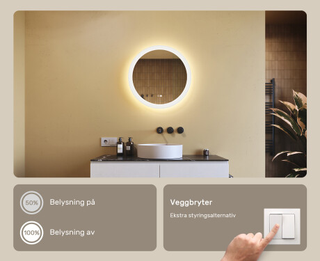 Runde baderomsspeil med LED-belysning 60 cm med Dual color, Berøringsbryter, Oppvarmingsmatte #4