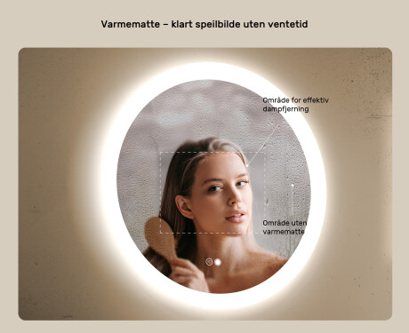 Runde baderomsspeil med LED-belysning 60 cm med Dual color, Berøringsbryter, Oppvarmingsmatte #5