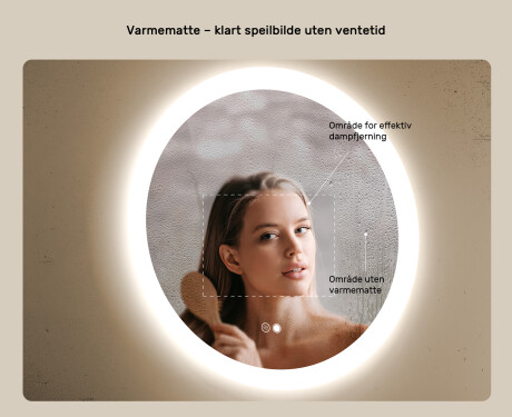Rundt baderomsspeil med LED-belysning 80 cm med Dual color, Berøringsbryter, Oppvarmingsmatte #5