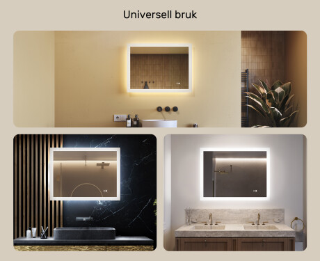 Rektangulært LED-baderomsspeil 80x60 cm med Dual color, Berøringsbryter, Oppvarmingsmatte #2