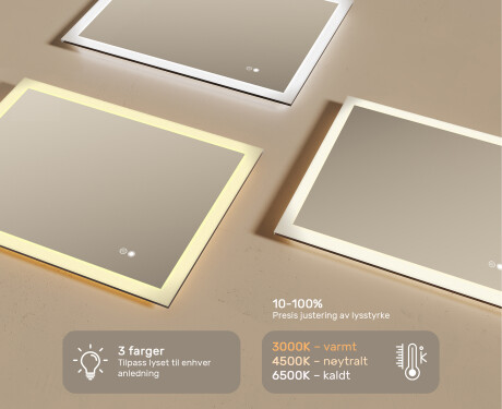 Rektangulært LED-baderomsspeil 80x60 cm med Dual color, Berøringsbryter, Oppvarmingsmatte #3