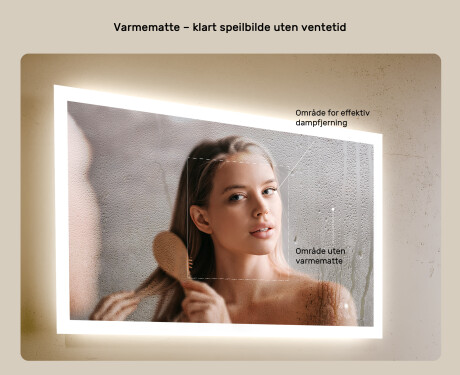 Rektangulært LED-baderomsspeil 80x60 cm med Dual color, Berøringsbryter, Oppvarmingsmatte #5