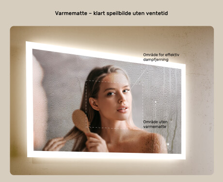 Rektangulært baderomsspeil med LED-belysning 100x70 cm med Dual color, Berøringsbryter, Oppvarmingsmatte #5