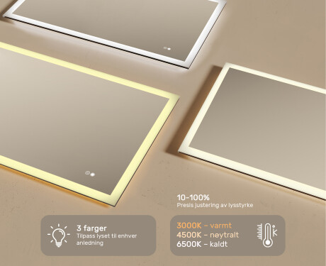 Rektangulært LED-opplyst baderomsspeil 120x70 cm med Dual color, Berøringsbryter, Oppvarmingsmatte #3