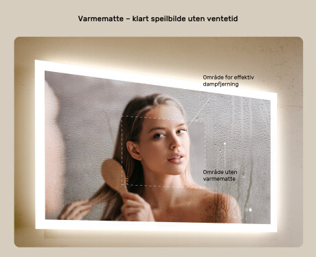 Rektangulært LED-opplyst baderomsspeil 120x70 cm med Dual color, Berøringsbryter, Oppvarmingsmatte #5