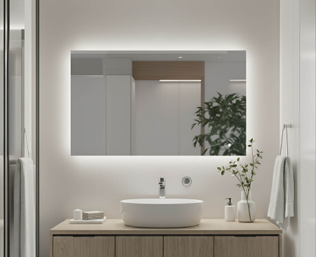Rektangulært baderomsspeil med LED-belysning 80x60/60x80 cm, to farger, berøringsbryter, varmematte