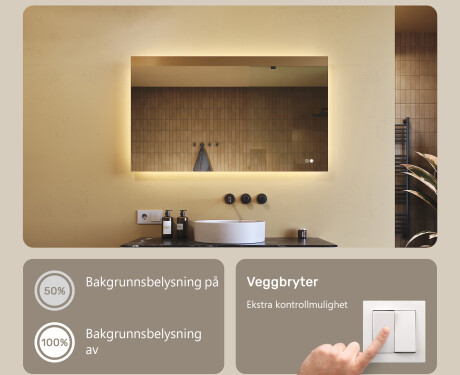 Rektangulært baderomsspeil med LED-belysning 80x60/60x80 cm, to farger, berøringsbryter, varmematte #3