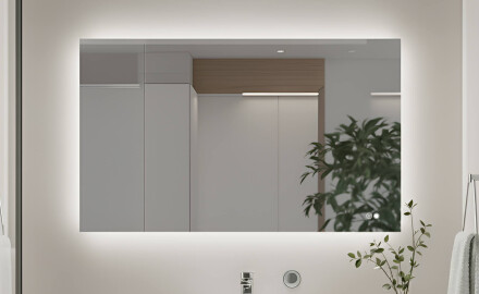 Rektangulært baderomsspeil med LED-belysning 80x60/60x80 cm, to farger, berøringsbryter, varmematte