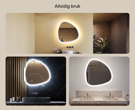 Uregelmessig speil med belysning, 84×84 cm, tofarget, berøringsbryter, varmematte #2