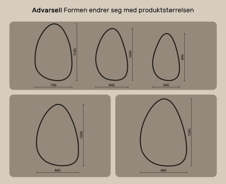 Uregelmessig speil med belysning, 64×104 cm, tofarget, berøringsbryter, varmematte #10