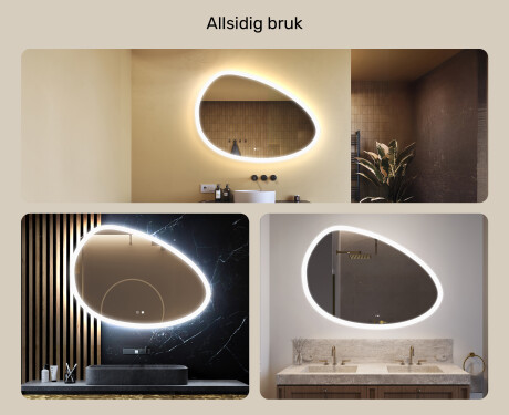 Uregelmessig speil med belysning, 114×84 cm, tofarget, berøringsbryter, varmematte #2