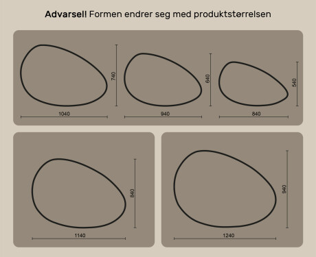 Uregelmessig speil med belysning, 114×84 cm, tofarget, berøringsbryter, varmematte #10
