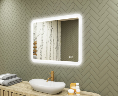 Avrundet baderomsspeil med LED-belysning, 80×60 cm, tofarget, berøringsbryter, varmematte