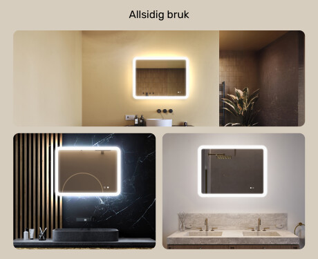 Avrundet baderomsspeil med LED-belysning, 80×60 cm, tofarget, berøringsbryter, varmematte #2