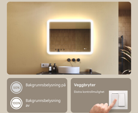 Avrundet baderomsspeil med LED-belysning, 80×60 cm, tofarget, berøringsbryter, varmematte #4