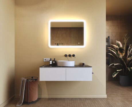 Avrundet baderomsspeil med LED-belysning, 80×60 cm, tofarget, berøringsbryter, varmematte #9