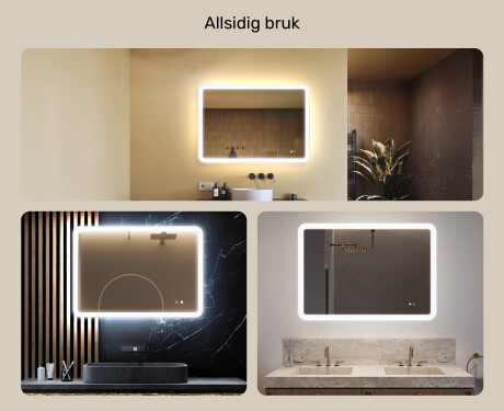 Avrundet baderomsspeil med LED‑belysning, 100×70 cm, tofarget, berøringsbryter, varmematte #2