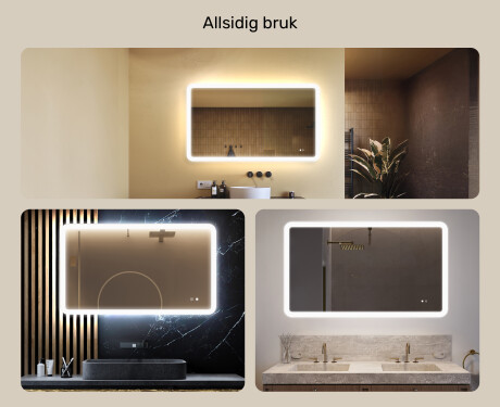 Avrundet baderomsspeil med LED‑belysning, 120×70 cm, tofarget, berøringsbryter, varmematte #2