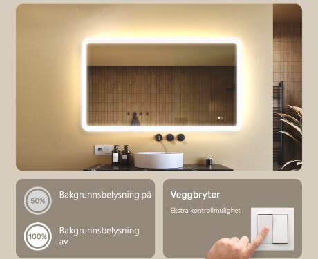 Avrundet baderomsspeil med LED‑belysning, 120×70 cm, tofarget, berøringsbryter, varmematte #4