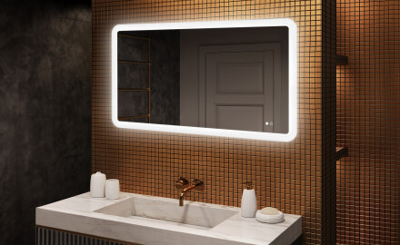Avrundet baderomsspeil med LED‑belysning, 120×70 cm, tofarget, berøringsbryter, varmematte