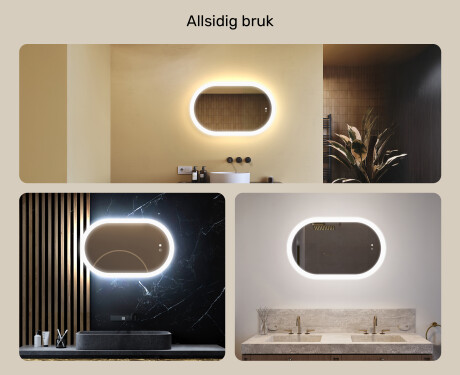 Belyst baderomsspeil, 80×50 cm, tofarget, berøringsbryter, varmematte #2