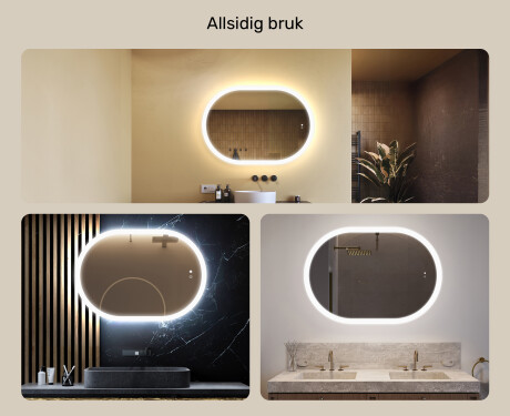 Belyst baderomsspeil, 100×70 cm, tofarget, berøringsbryter, varmematte #2