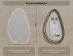 Uregelmessig speil med belysning, 64×104 cm, tofarget, berøringsbryter, varmematte #8