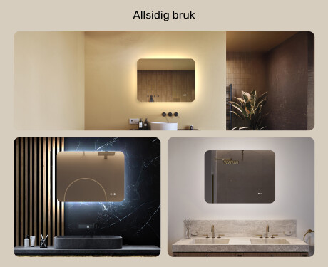 Avrundet baderomsspeil med LED-belysning, 80×60 cm, tofarget, berøringsbryter, varmematte #2