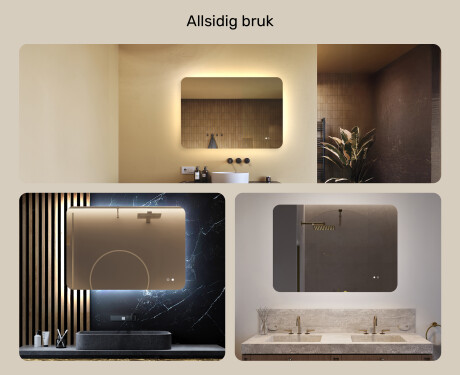 Avrundet baderomsspeil med LED‑belysning, 100×70 cm, tofarget, berøringsbryter, varmematte #2