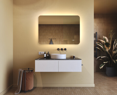 Avrundet baderomsspeil med LED‑belysning, 100×70 cm, tofarget, berøringsbryter, varmematte #9