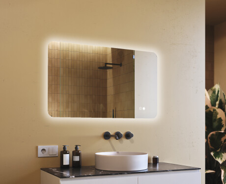 Avrundet baderomsspeil med LED-belysning, 120×70 cm, tofarget, berøringsbryter, varmematte
