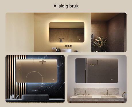 Avrundet baderomsspeil med LED-belysning, 120×70 cm, tofarget, berøringsbryter, varmematte #2