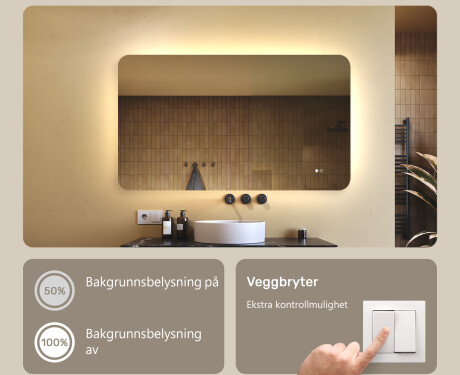 Avrundet baderomsspeil med LED-belysning, 120×70 cm, tofarget, berøringsbryter, varmematte #4