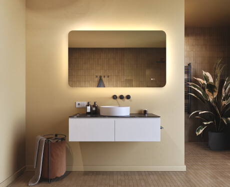 Avrundet baderomsspeil med LED-belysning, 120×70 cm, tofarget, berøringsbryter, varmematte #9